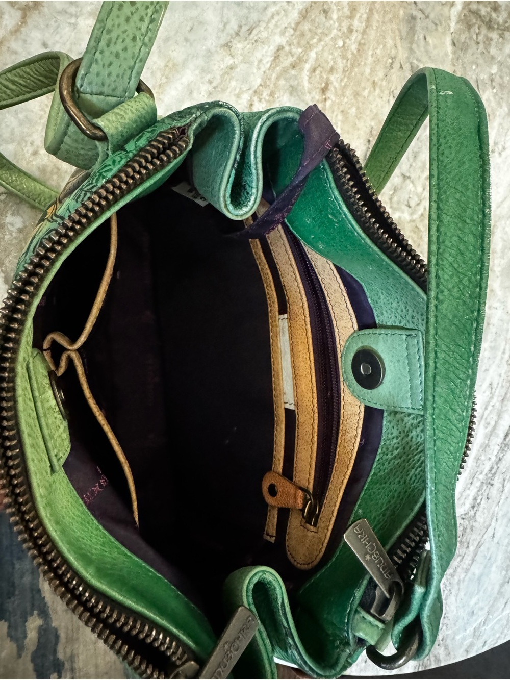 Anuschka Hand-Painted Jungle Print Green Wristlet Pouch - Picture 8 of 11